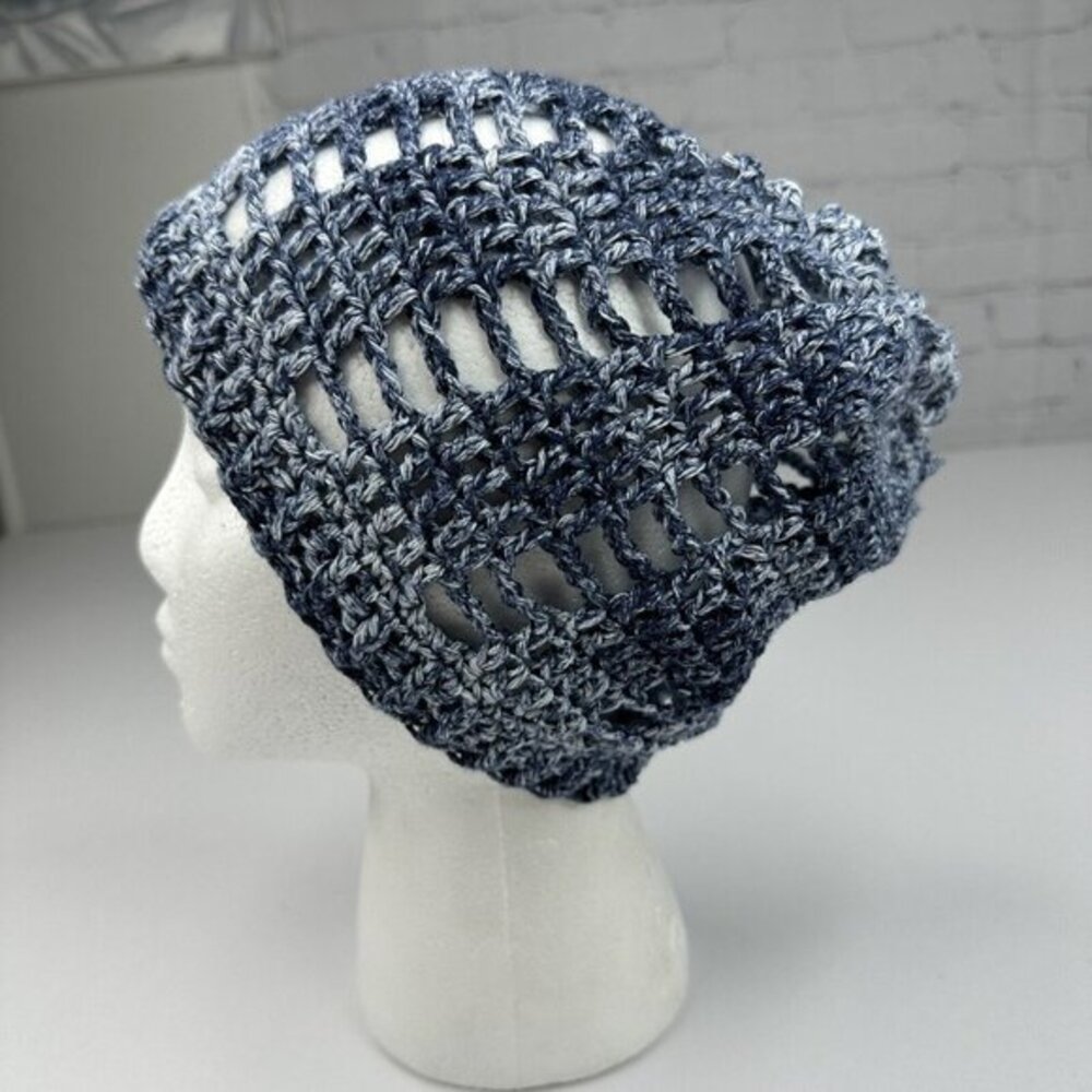 Created By Cyd Slouchy Snoody Beanie Denim Splash Blue Crochet Cotton Hat NEW - Picture 3 of 9
